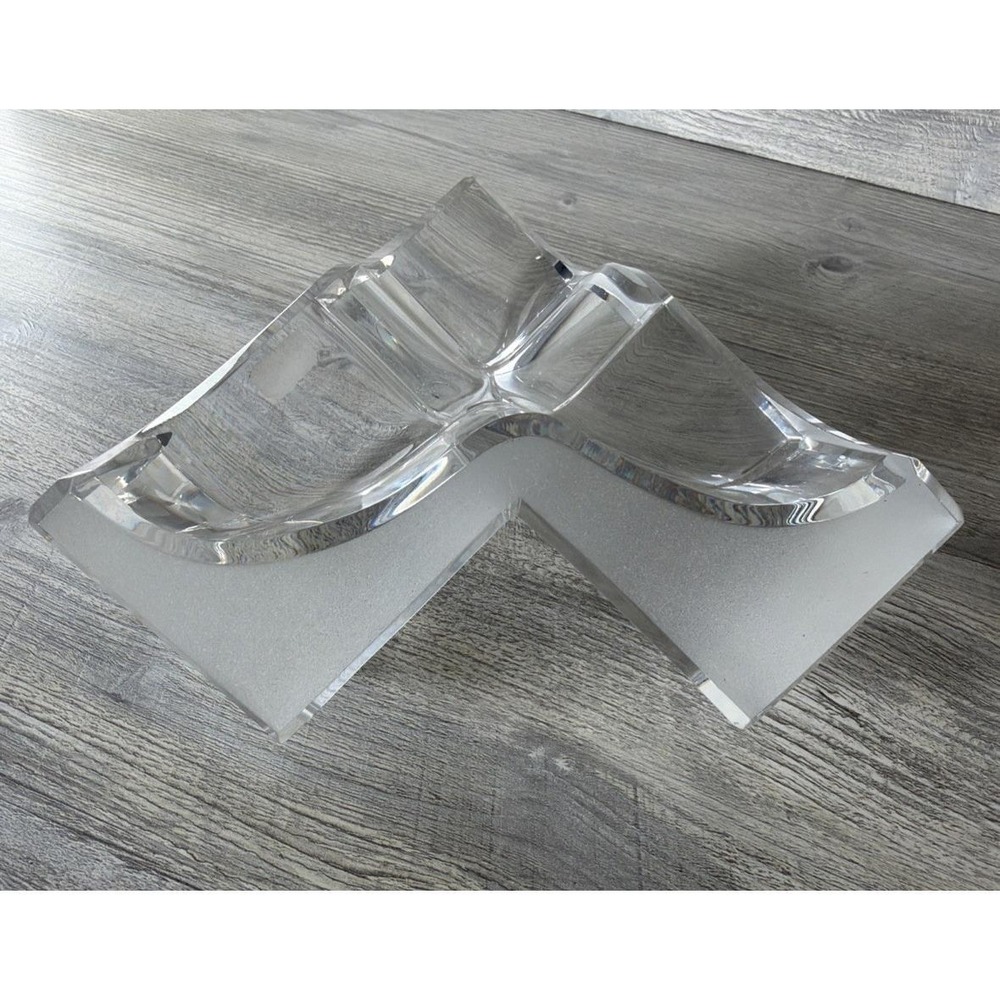 Vtg Daum France Modern Crystal Cube Frosted Art Glass Sculpture Geometric Signed